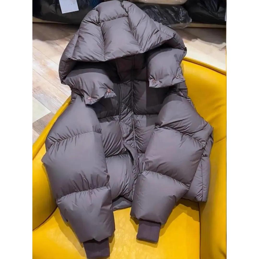 波司澄欧洲站面包服外套小个子超好看轻薄短款连帽咖色羽绒服女20