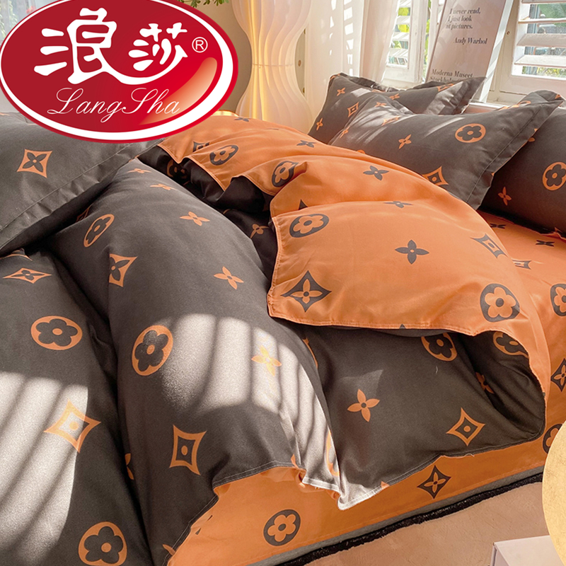 浪莎新款亲肤四件套床单被套磨毛被罩学生宿舍三件套单人床上用品