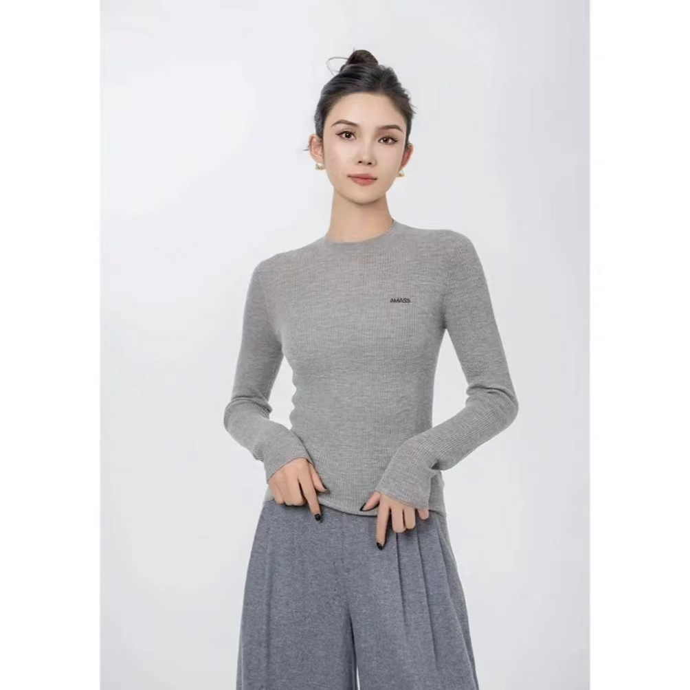 AMASS/阿玛施 高级感百搭显瘦修身圆领长袖针织衫上衣5399744