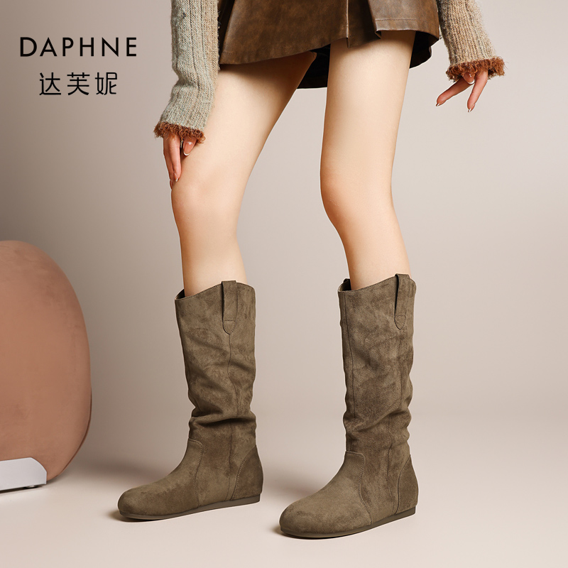 Daphne/达芙妮小个子内增高长靴女2024年秋冬新款勃肯堆堆瘦瘦靴