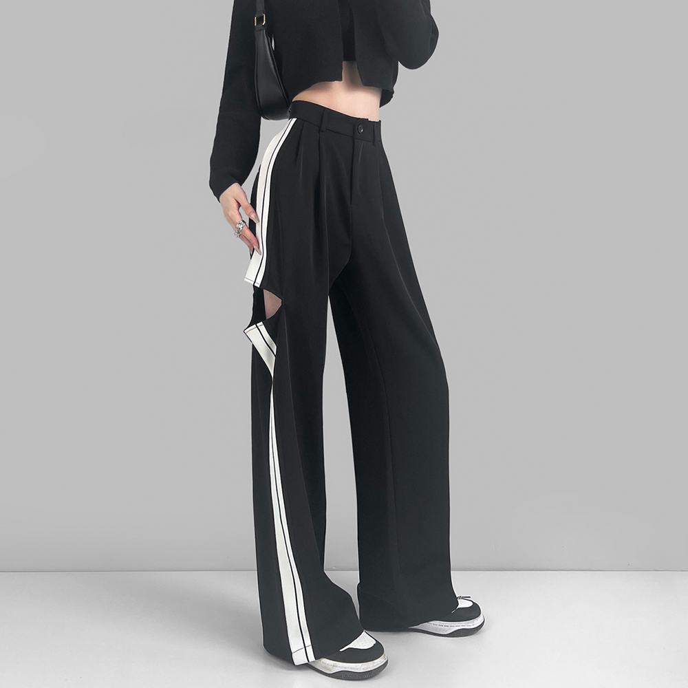 《个性百搭》欧美风侧开口休闲裤女2022秋季新款宽松直筒运动裤潮