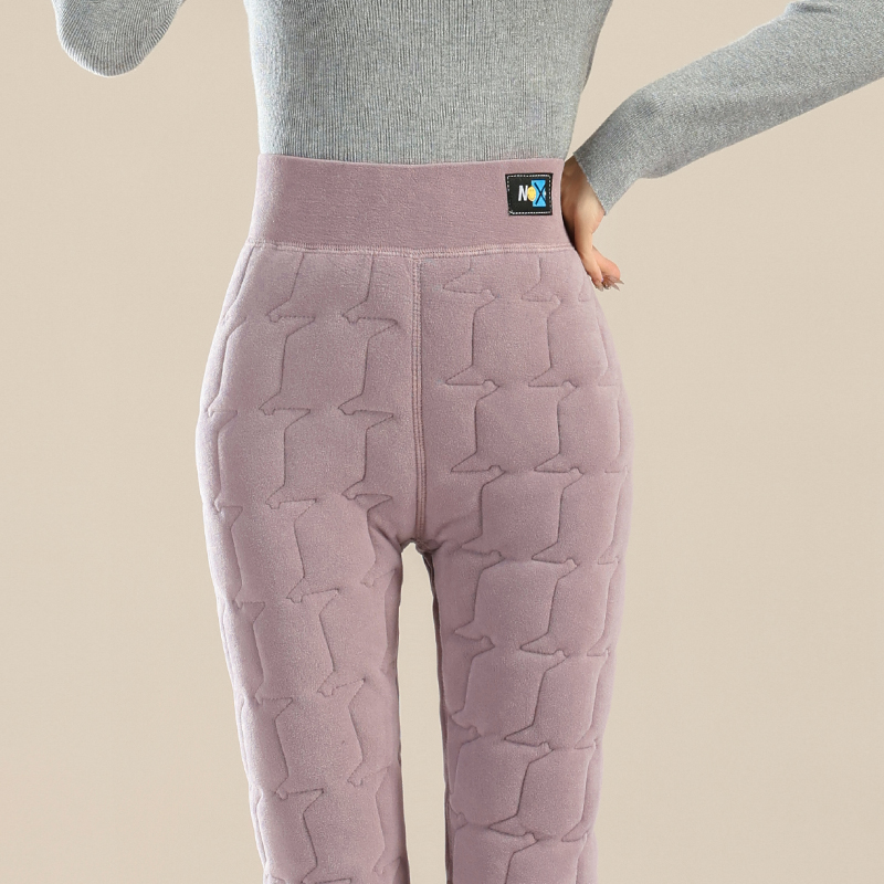 校服神器冬季新款加绒加厚妈妈内穿保暖打底高腰绣花高弹棉裤女