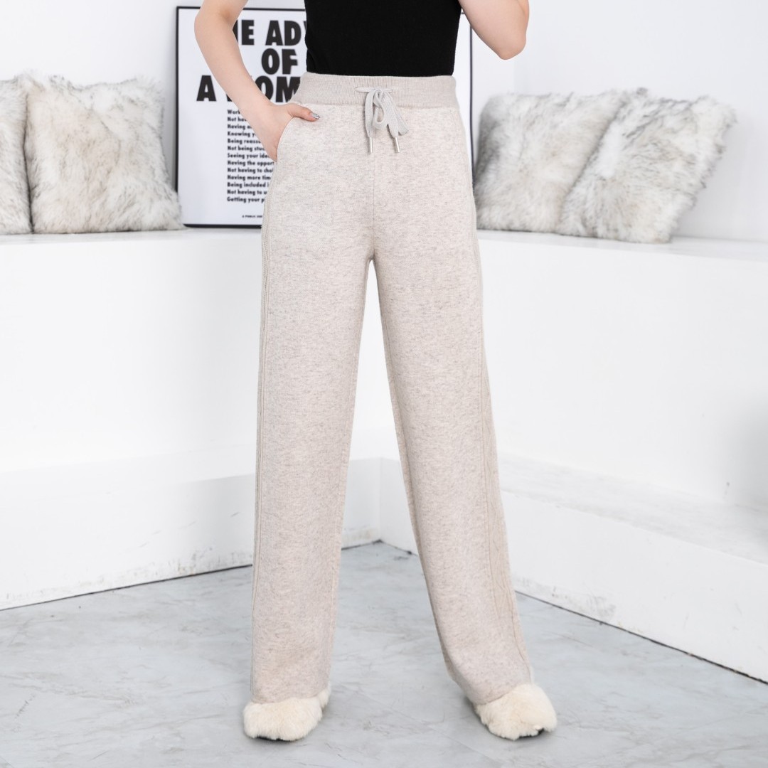 衣如意6692秋冬新款侧边麻花高腰休闲裤针织直筒女裤