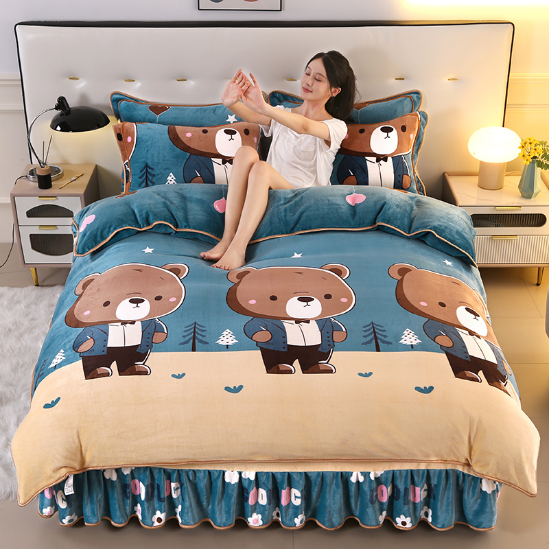 （10斤重）加绒保暖加厚印花新款牛奶绒床上用品四件套被套娇朵