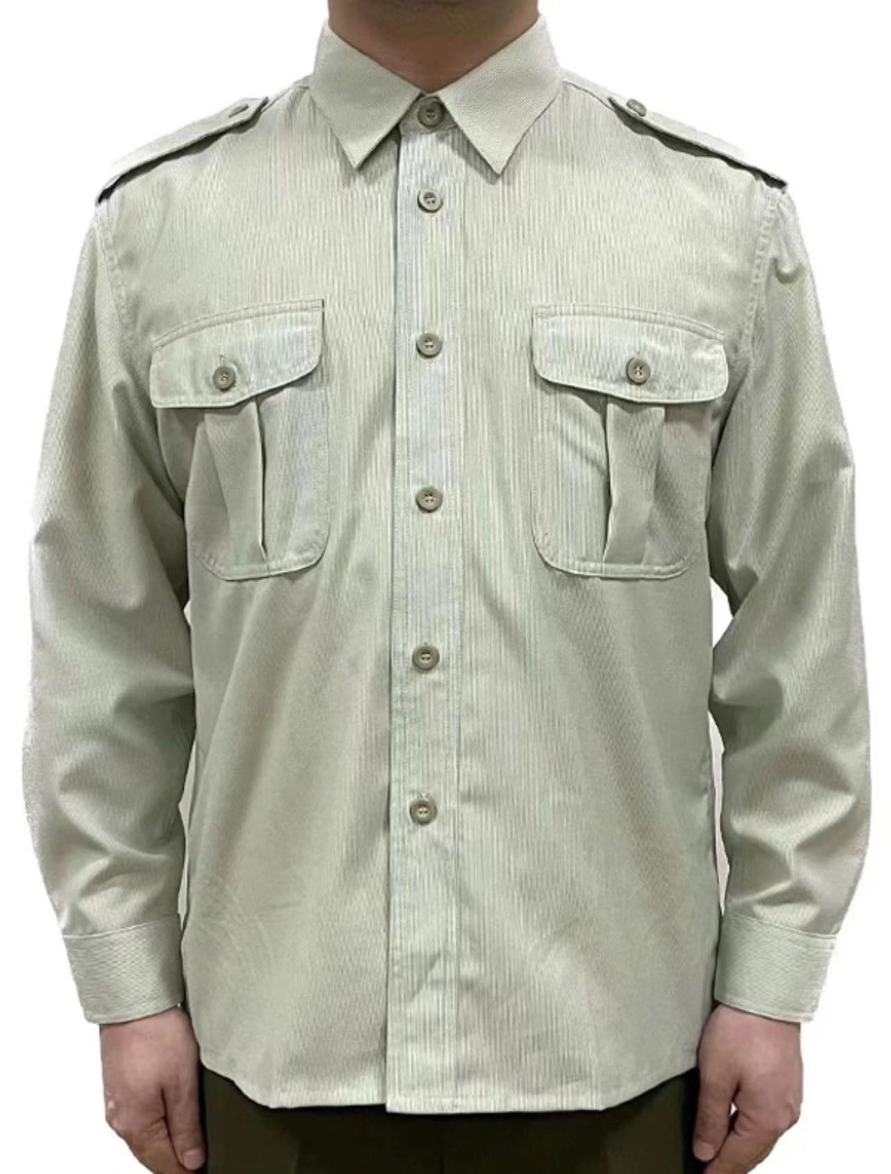 老式男士长袖衬衫军绿色休闲商务男款翻领衬衣