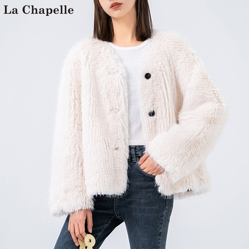 拉夏贝尔短外套女2024冬季新款宽松小香风圆领简约高级感厚外套女