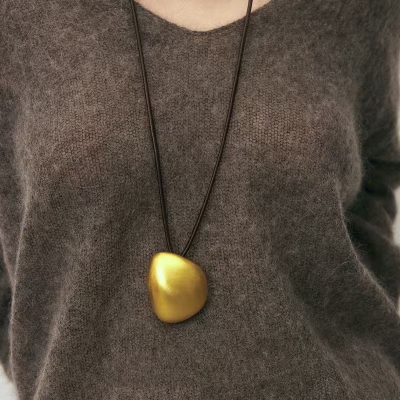 黄铜布艺项链 铂代定制【卢希亚】艺术感几何吊坠黑色质感毛衣链