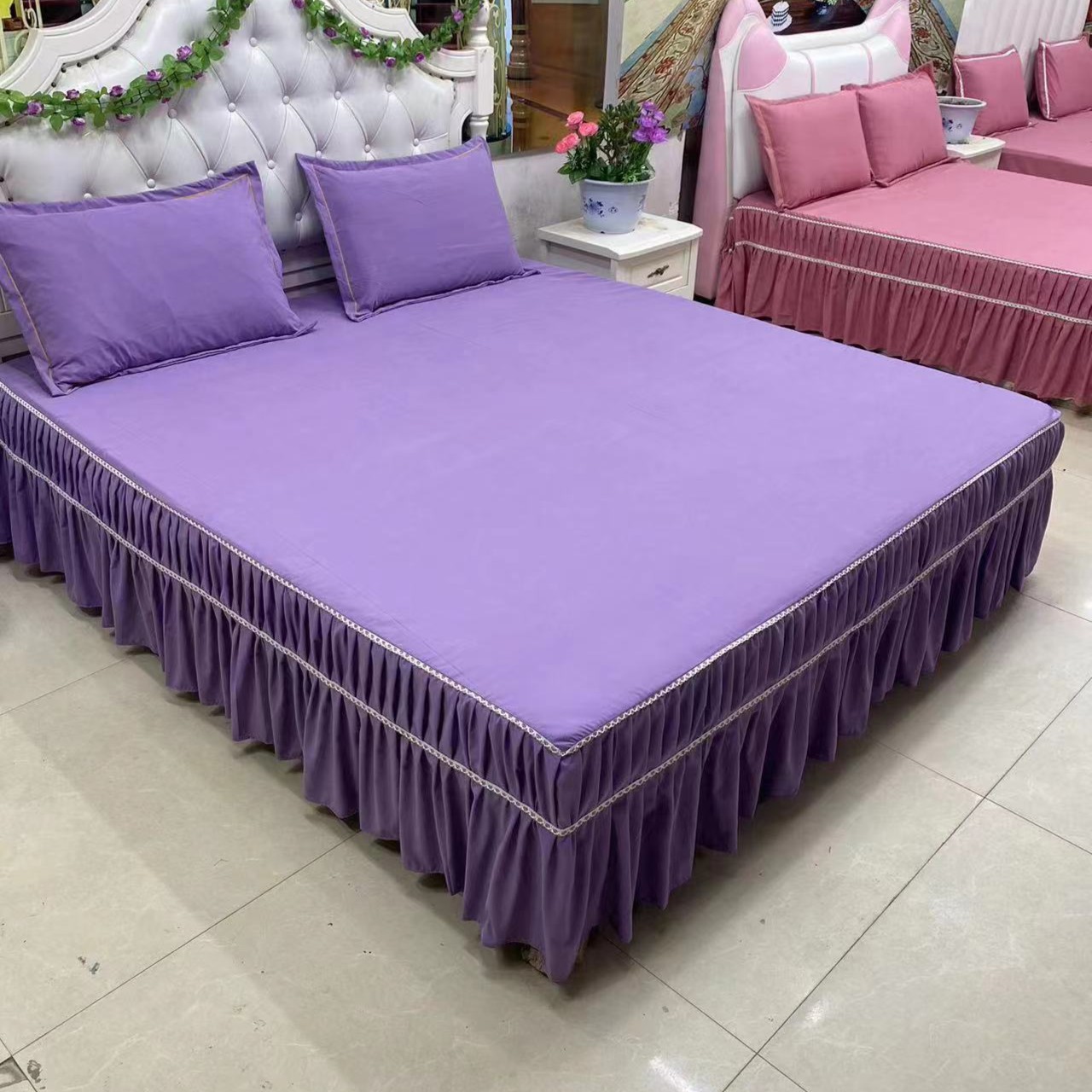 加厚斜纹春夏款亲肤棉磨毛纯色单独床罩花边（绣花工艺）（优雅紫）