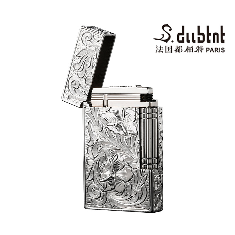 法国都柏特唐草花充气朗声打火机纯手工雕刻银色雕花男士时尚质感