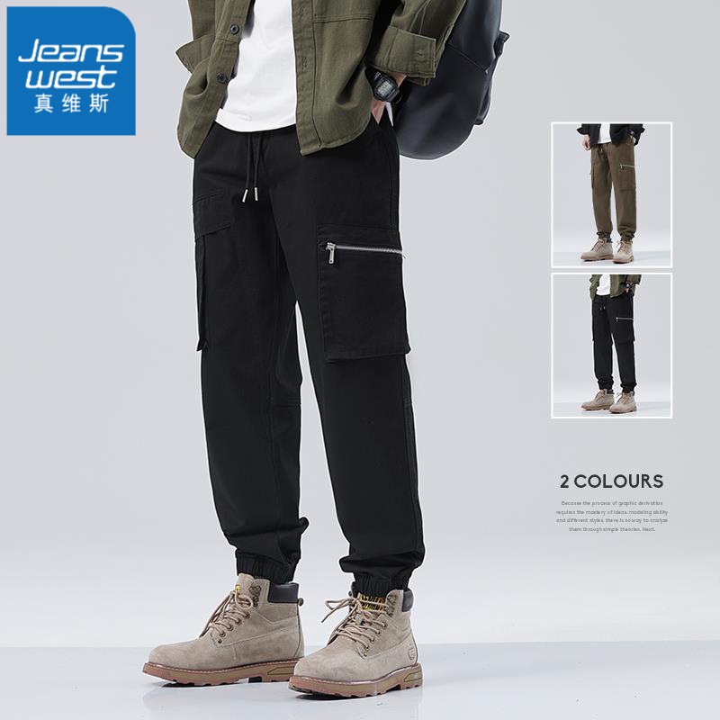 Jeanswest/真维斯多口袋束脚休闲裤男潮牌秋冬款美式宽松大码松紧