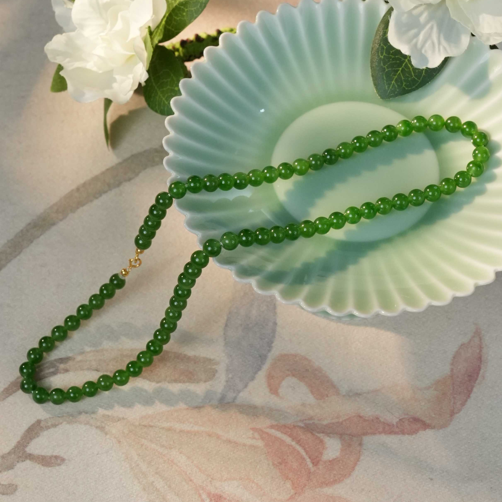 和田玉珠链卡6左右-18k金-GG597|BHT7