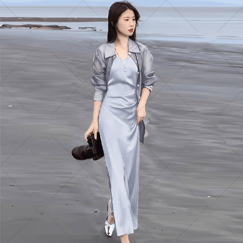 【两件套】女神范高级时尚套装2025夏季垂感显瘦衬衫时尚连衣裙1662