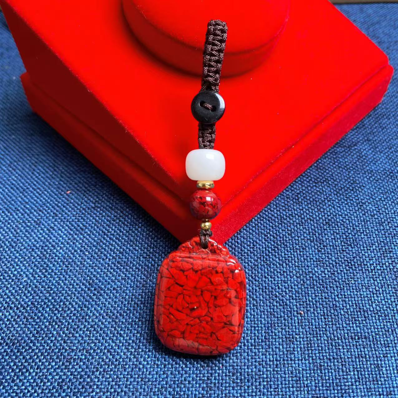 含辰砂工艺品晶体砂方无事牌钥匙扣