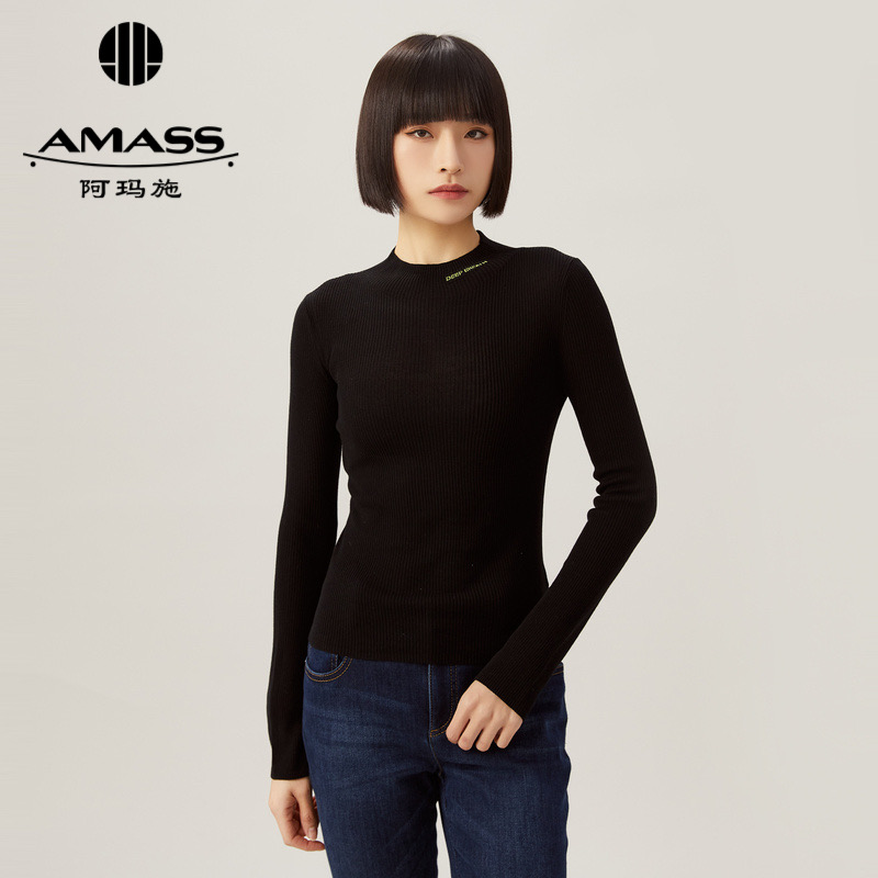 阿玛施/AMASS深呼吸后背明线设计打底修身烟管领针织5399606
