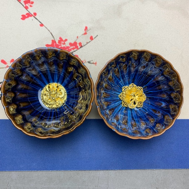 【直播专属价】窑变金龙金凤天目瓷盏杯高端茶杯2只装无礼盒