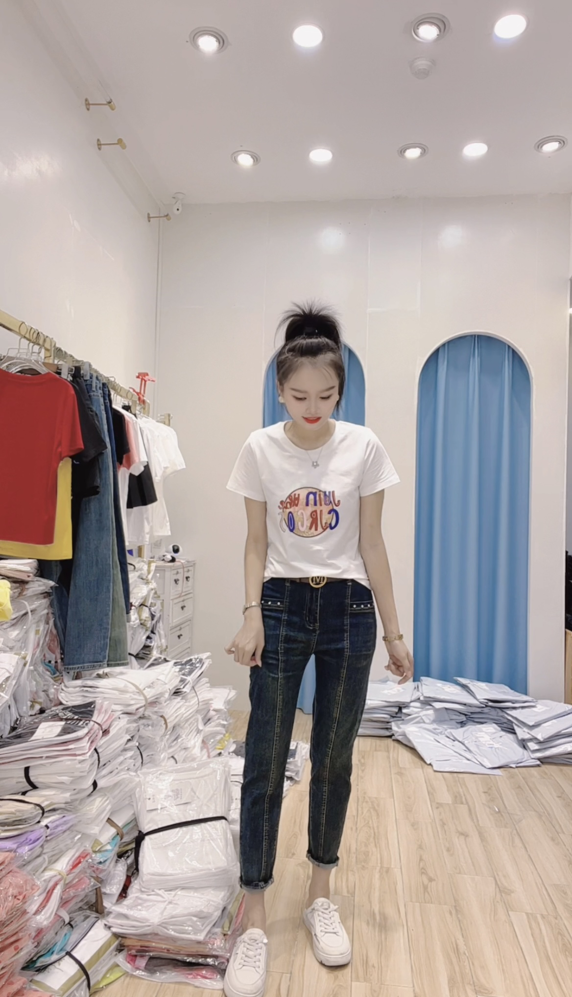 【小玉】新款字母印花遮肉显瘦时尚休闲百搭T恤圆领上衣