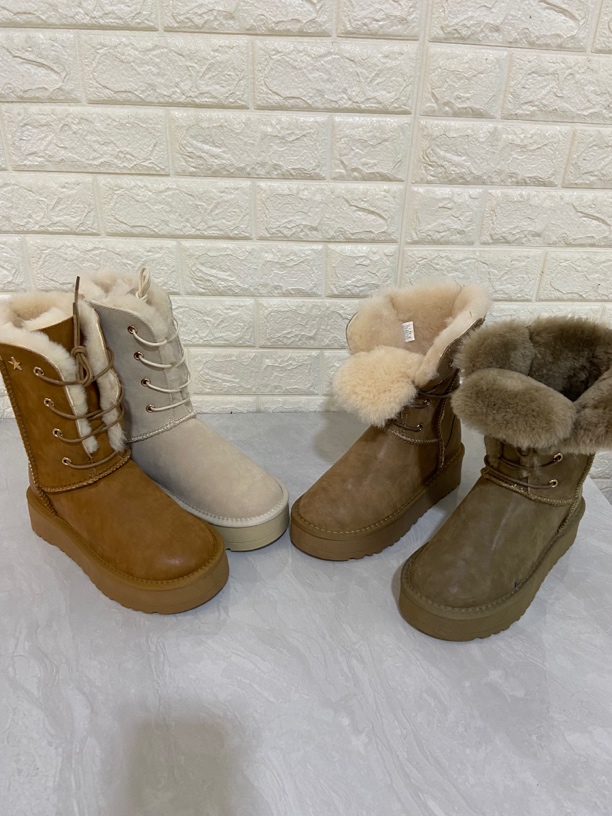 女神 大皮 厚底时尚百搭潮流韩版气质加厚防滑系带雪地靴