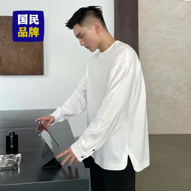 【小扬哥推荐】2023潮男小众显瘦宽松高级下摆开叉大码长袖T恤ins