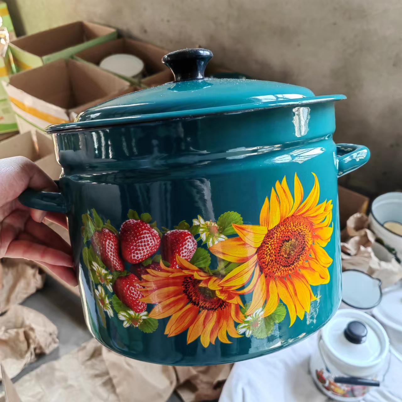 俄罗斯原装进口怀旧复古《瑕疵》搪瓷厨具  汤锅 炖锅 