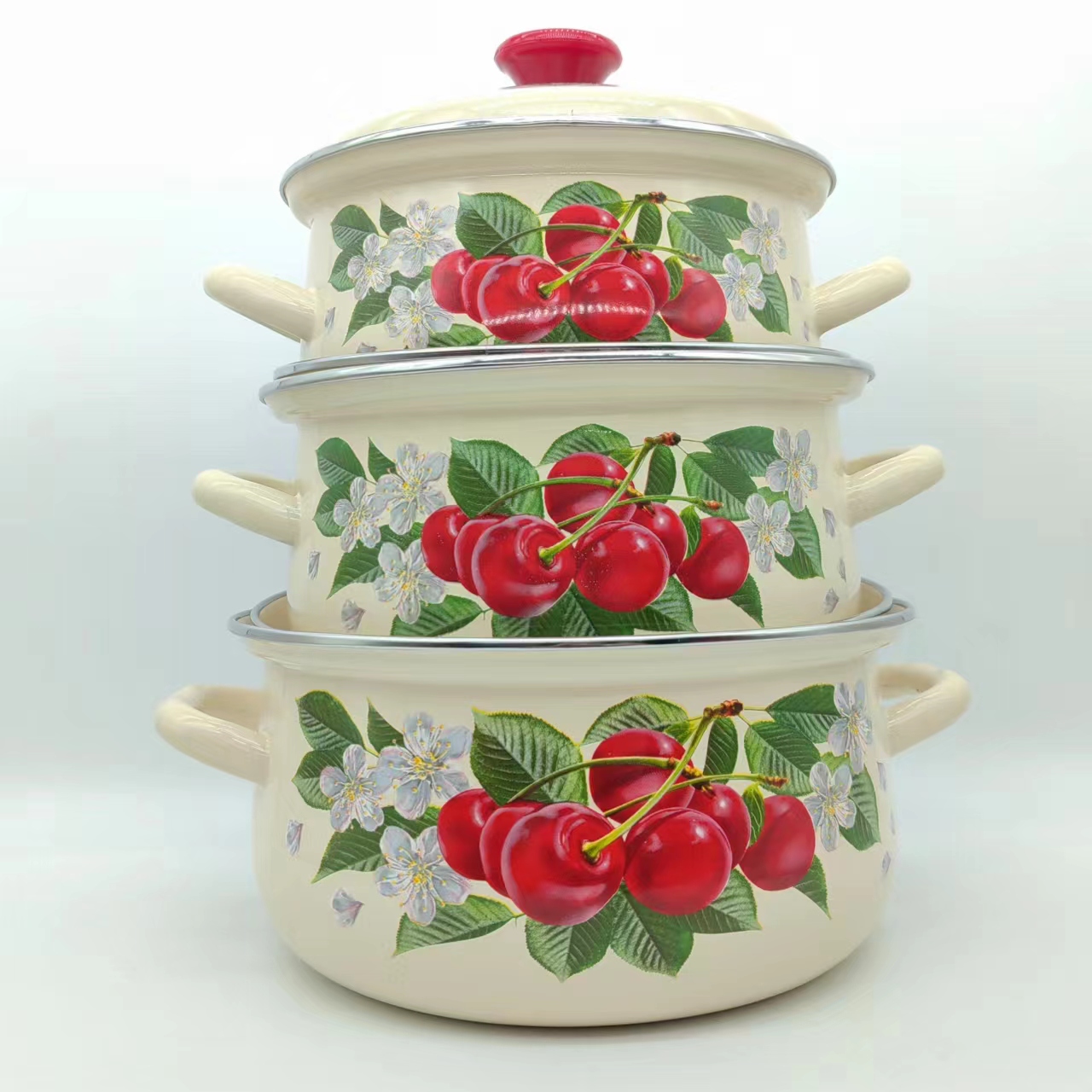 俄罗斯原装进口怀旧复古搪瓷套装锅三件套 汤锅 炖锅 储物 厨具