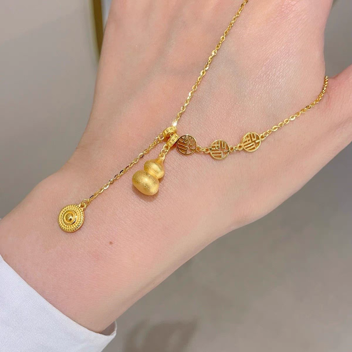 铜合金项链 新中式流苏福字葫芦项链女百搭精致小众不掉色锁骨链