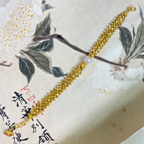 【肆玥珠宝】国金烧蓝蝴蝶蹦迪珠足金999黄金手链17.6-18.9cm