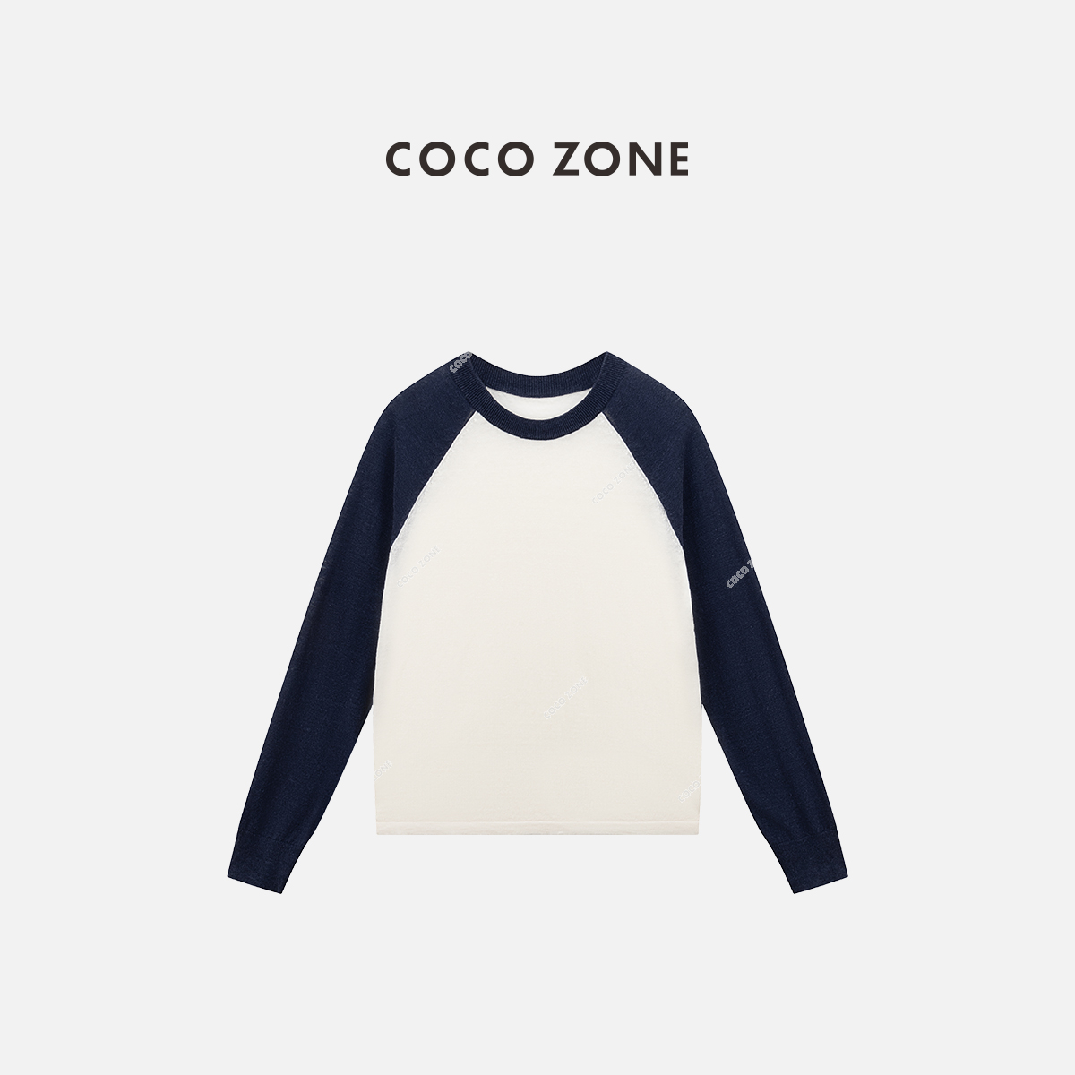 COCO ZONE 刘一一 时尚拼色长袖针织衫百搭显瘦圆领上衣CC1C1639