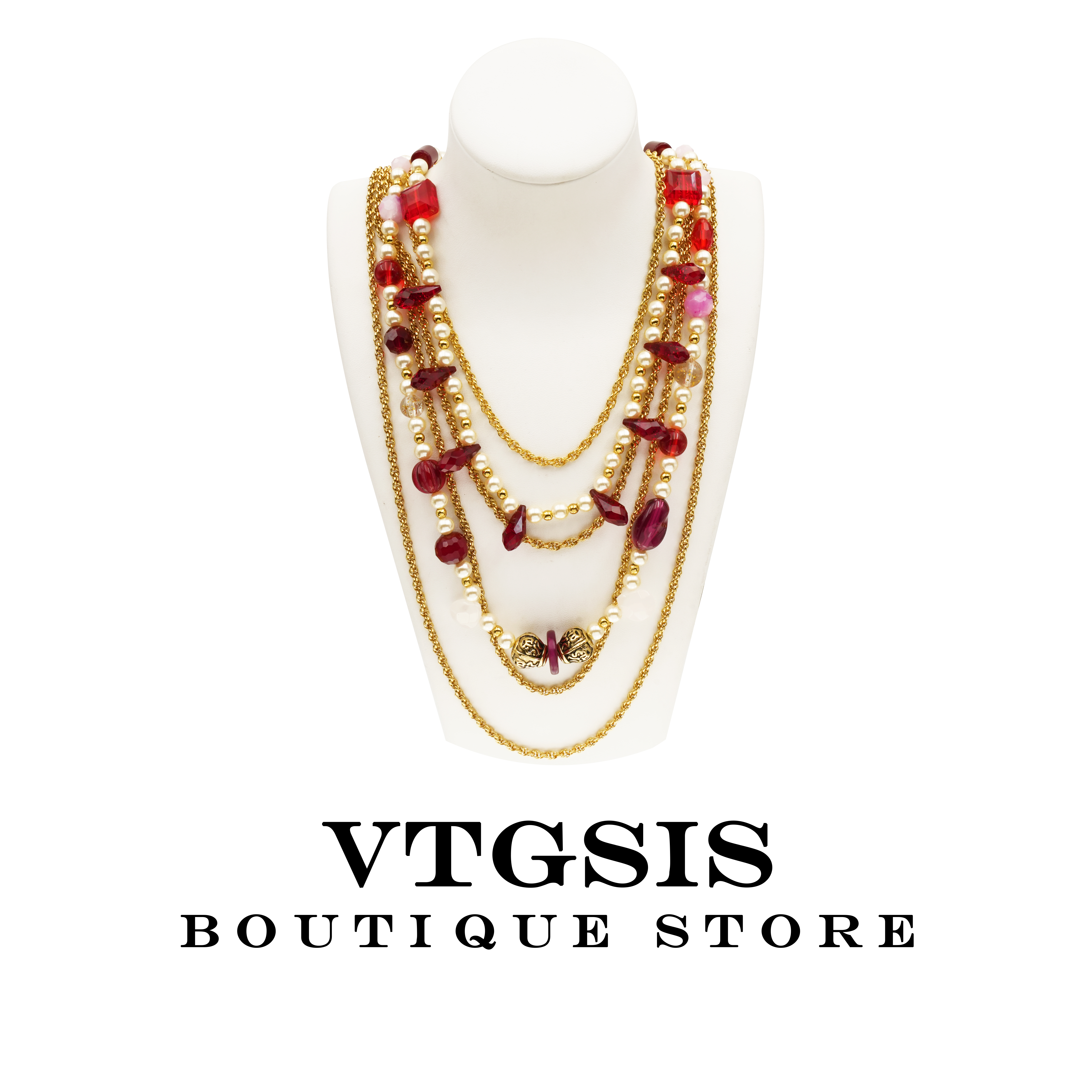 VTGSIS 合金仿珍珠项链 3845红色珠珠多层项链时尚轻奢【直播同价】