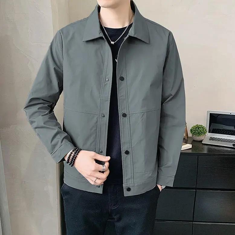 春秋薄款夹克男外套新款潮流休闲宽松外穿上衣青年翻领褂子潮