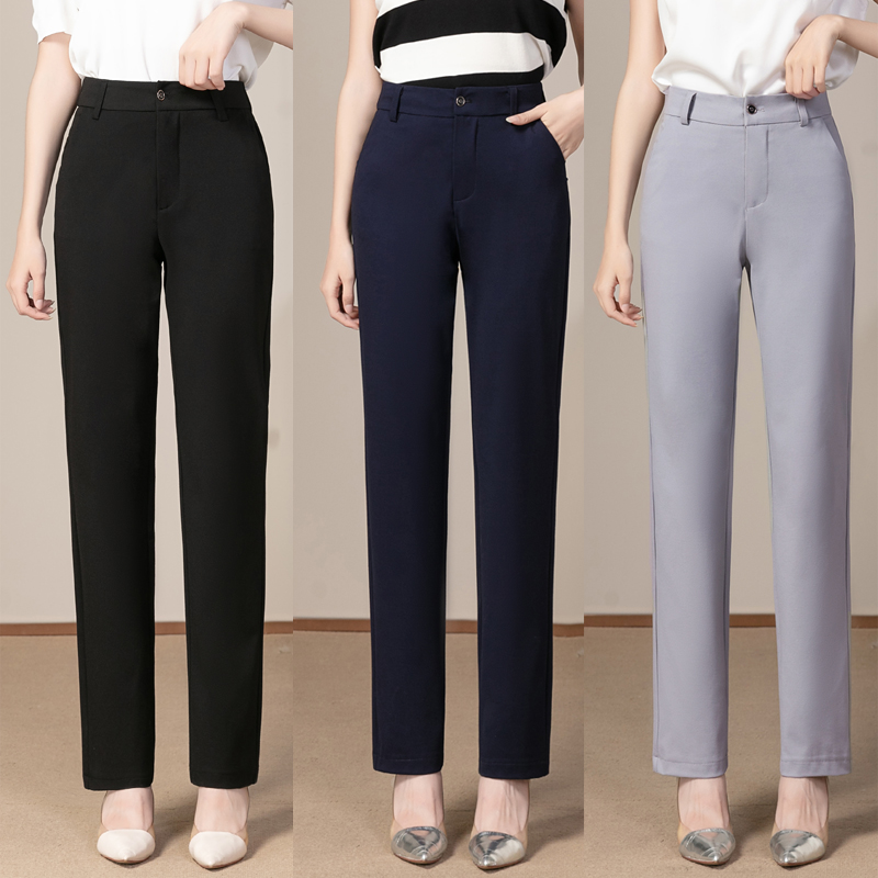 春秋新款烟管裤子新款大码高腰显瘦直筒休闲西裤小个子九分裤黑色