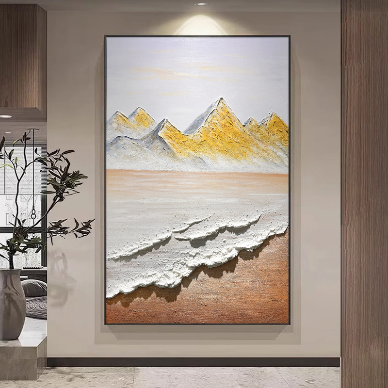 《背靠金山》纯手绘肌理油画玄关挂画现代简约客厅沙发背景墙装饰画