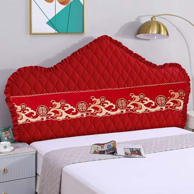 【绒面】欧式床头套罩定做床头罩保护套罩全包弧形高档软包红色喜庆