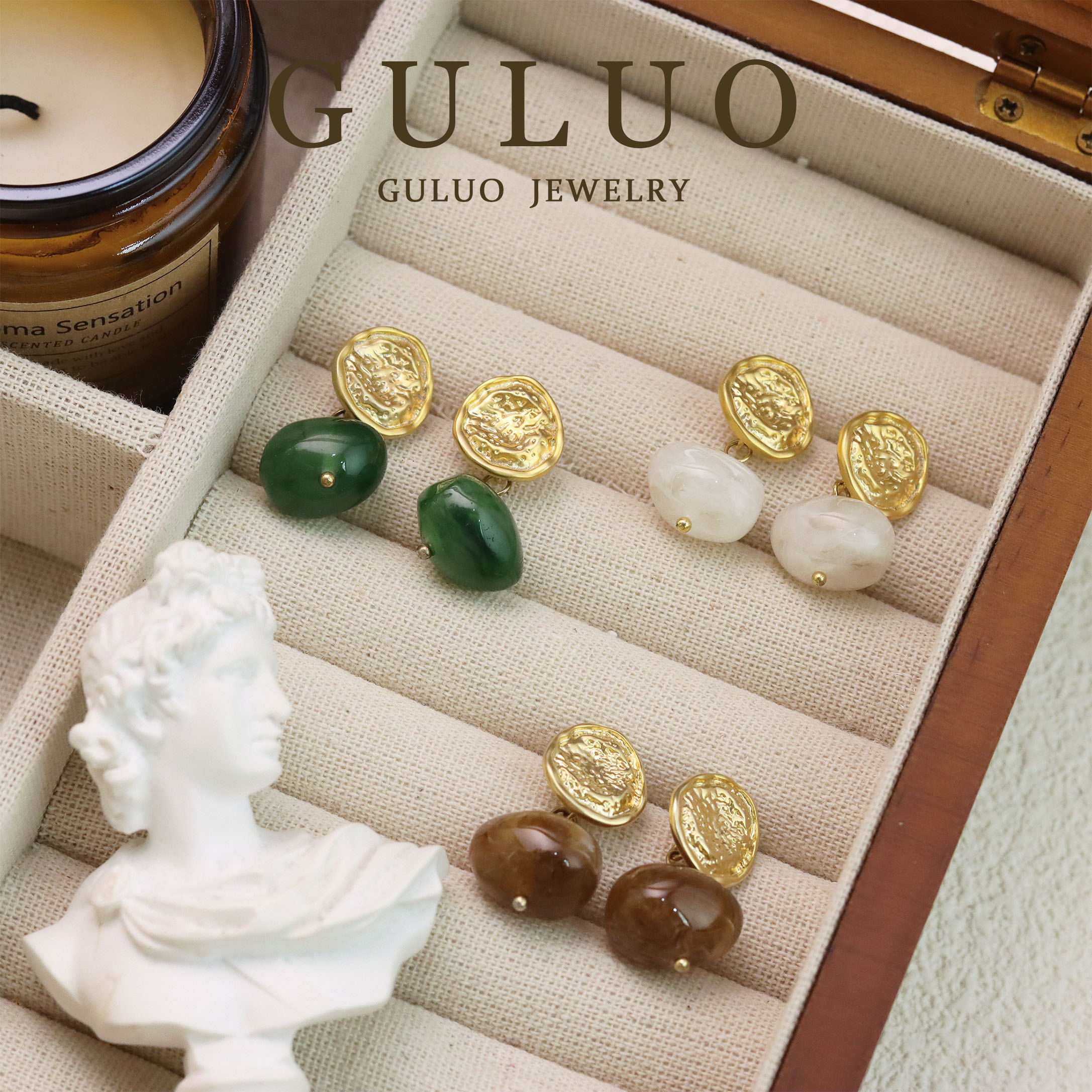 合金仿珍珠耳饰 【古】气质时尚百搭耳钉彩色法式1835简约轻奢小众