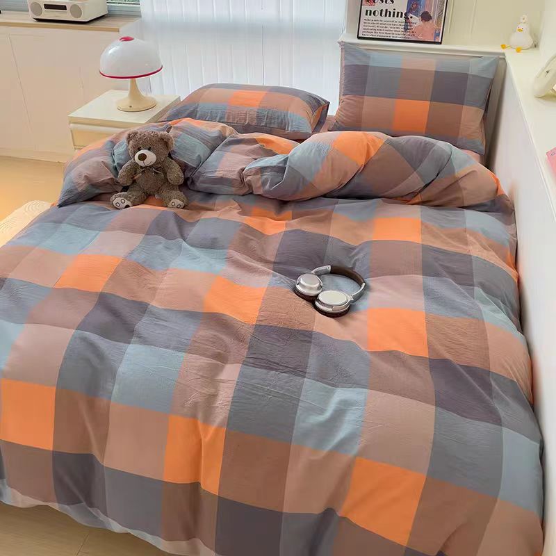 【橘大格】高质量A类母婴级全纯棉色织水洗棉床单被罩枕四件套