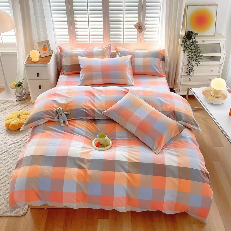 【暖彩格】高质量A类母婴级全纯棉色织水洗棉床单被罩枕四件套