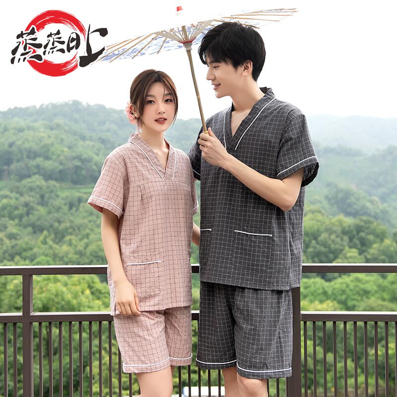 高档情侣款汗蒸服浴服纯棉男女家居服睡衣桑拿服浴袍洗浴足道SPA