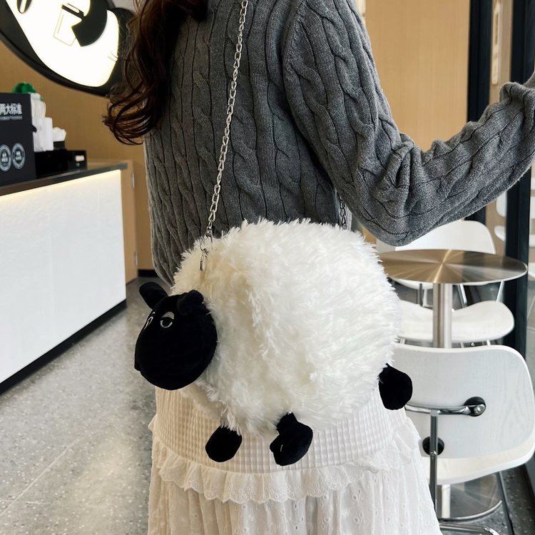 可爱毛小羊柔软包女2024新款秋冬百搭卡通单肩斜挎包软妹少女