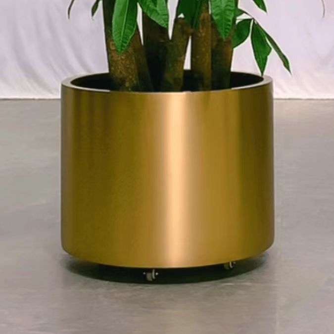 高档金色不锈钢电镀拉丝不锈钢花盆(定制款不支持无理由退换货)