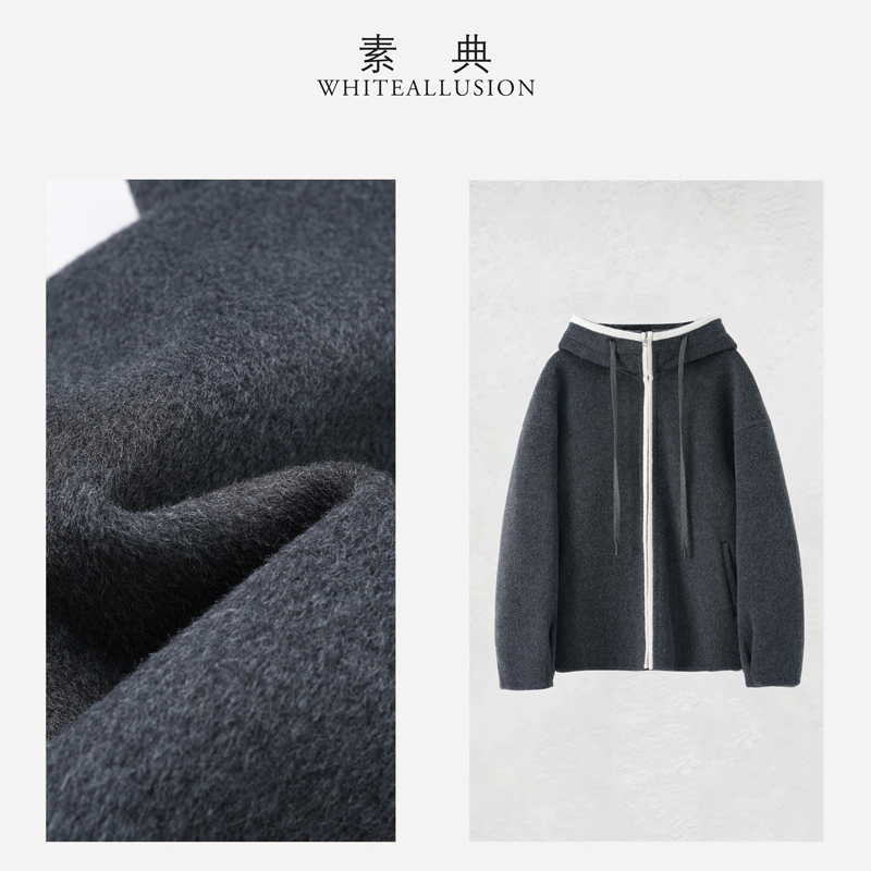 素典【时光机】休闲双面呢连帽大衣时尚百搭3205