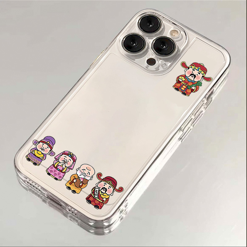 新年五个财神苹果15手机壳iphone14promax13硅胶12透明11全包XSXR
