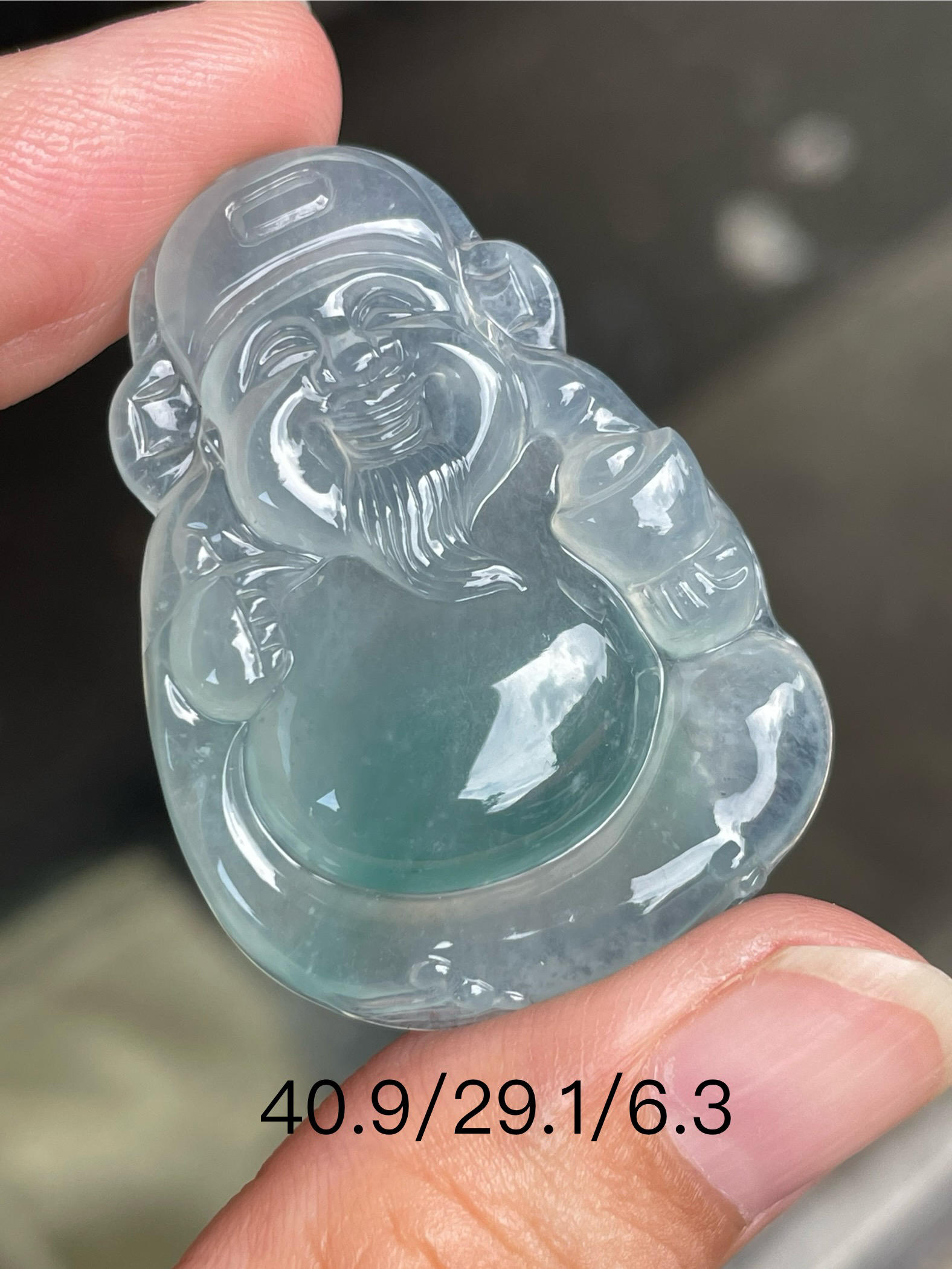 天然缅甸翡翠A货财神爷，冰透，飘花，种老，镶嵌品质，男士女士配戴