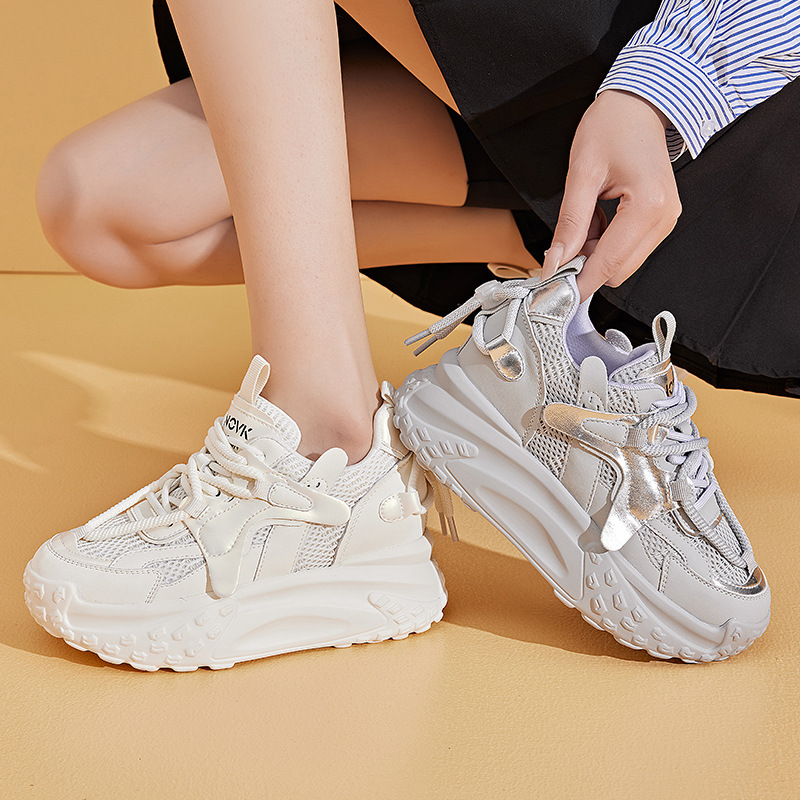 单鞋2024春款女鞋厚底内增高老爹鞋百搭跑步运动休闲鞋子女春季