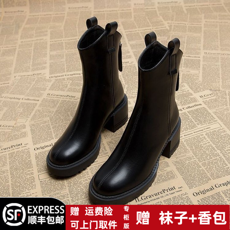 冬季回力休闲厚底女2023超火炸街高跟小个子瘦瘦靴靴子英伦风网红