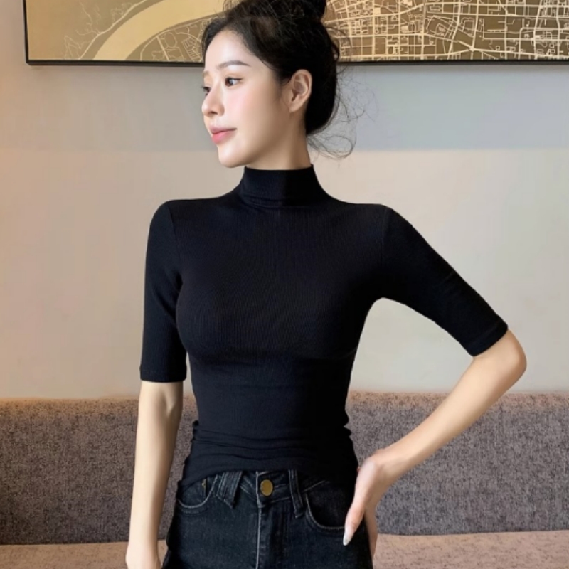 秋装女款爆款2025新款显瘦内搭高领洋气修身T恤打底衫女中袖上衣