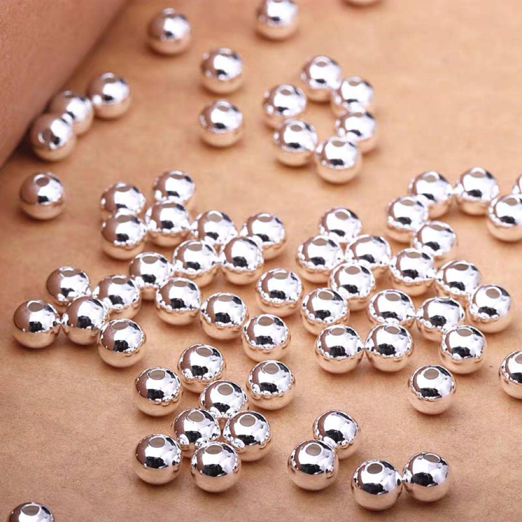 足银银制品 足银纯银卡5 N光珠珠DIY手串项链手工配件编织