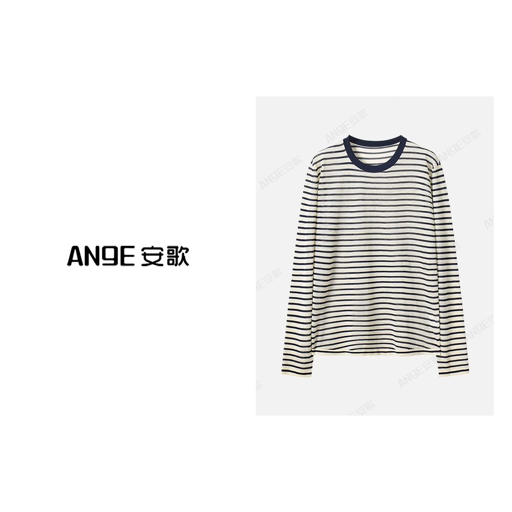 ANGE SUNNY【露思同款 条纹长袖上衣】撞色条纹圆领上衣 时尚新款 