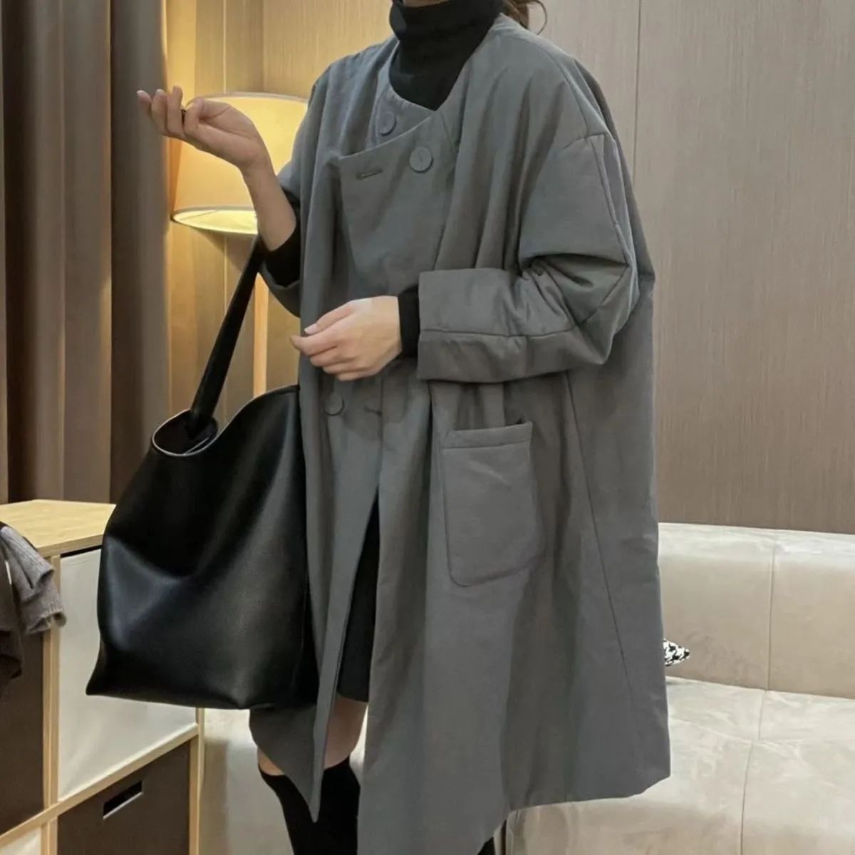 薄款棉服女2023冬季新款韩版宽松休闲显瘦长款圆领ins棉衣外套女