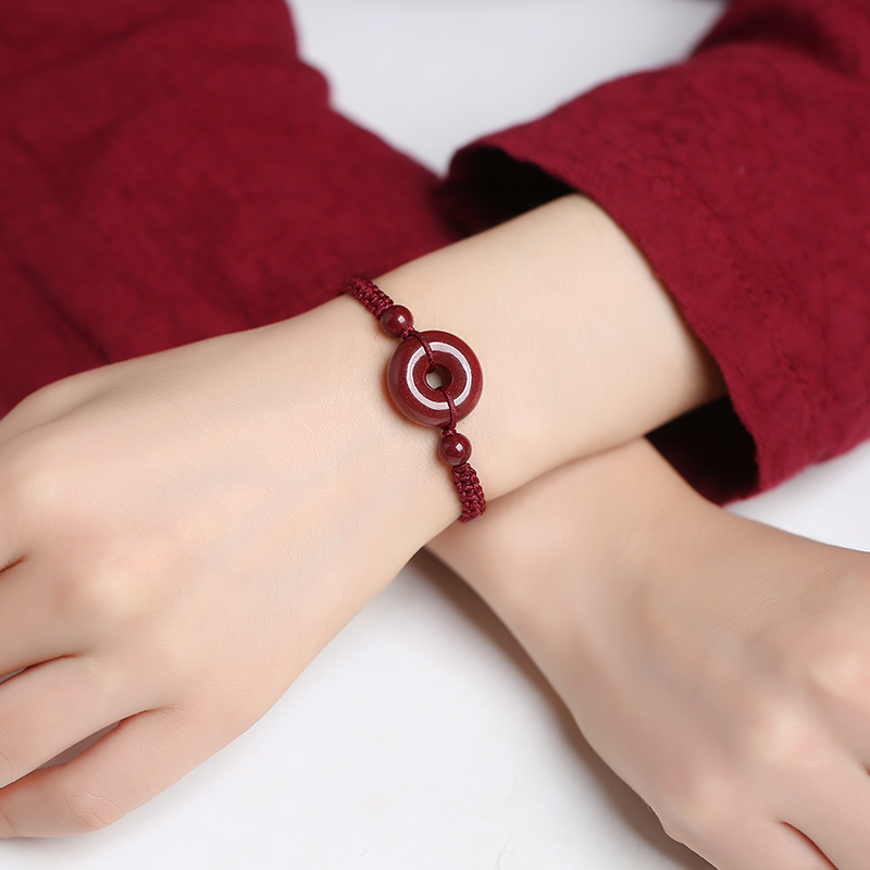 含辰砂工艺品【正品朱砂】朱砂平安扣手工编织红绳高含量紫金砂手绳