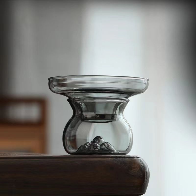 烟灰色观山304不锈钢茶漏滤网泡茶茶叶过滤器高硼硅玻璃过滤茶漏