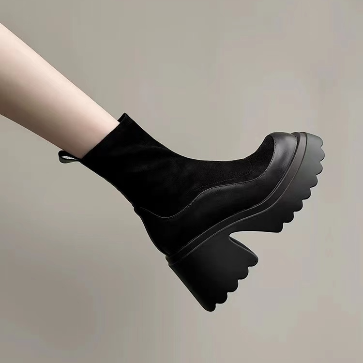 超高跟马丁靴女短靴2025春秋厚底弹力靴套筒9cm增高小个子瘦瘦靴